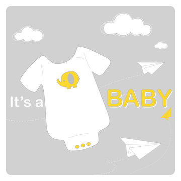 baby shower invitation card with bodysuit and origami airplanes