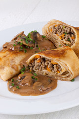 Savory mince pancakes or tortillas