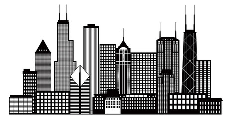 Chicago City Skyline Black and White Vector Illustration - 69699597