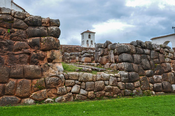 Chinchero Incas ruins along with colonial church, Peru