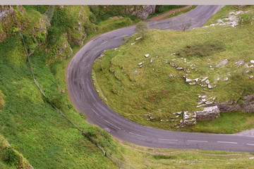 Tight road bend in Cheddar gorge, Somerset, England