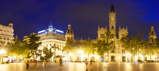 Fototapeta na wymiar Panoramic view of city hall at Placa del Ajuntament. Valencia