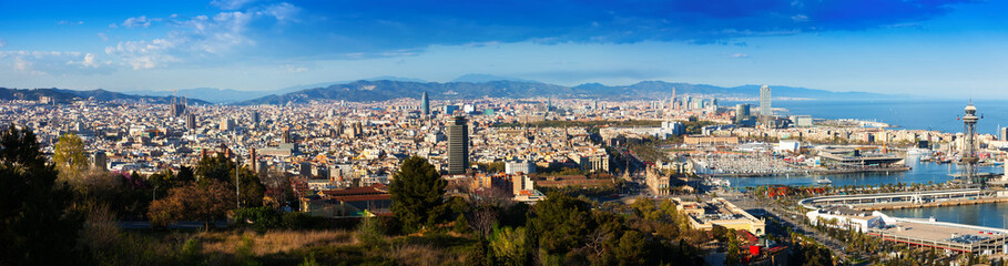 Fototapeta na wymiar Panorama of Barcelona with Port