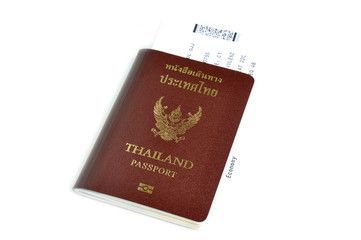 Thailand passport with air ticket in the middle