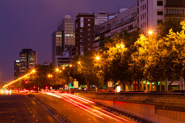 Fototapeta na wymiar Paseo de la Castellana in evening time. Madrid