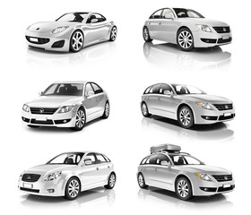 3D Collection of Luxury Silver Sports Car - obrazy, fototapety, plakaty