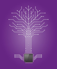 Fototapeta na wymiar Circuit board tree on purple background