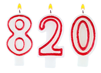 candles number eight hundred twenty isolated on white background