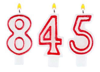 candles number eight hundred forty-five isolated on white