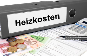 Heizkosten Ordner mit Geld und Taschenrechner, grau