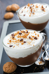 dessert with chocolate, cream and amaretti in cups