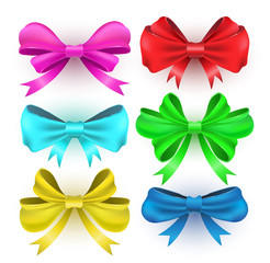 Set gift bows with ribbons. Vector illustration.