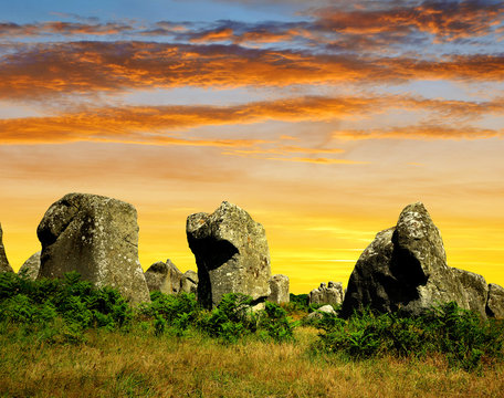 Megalithic monuments menhirs in Carnac,Brittany, France