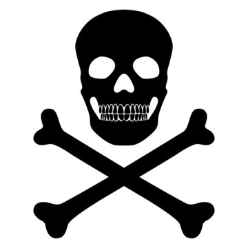 Piratensymbol, Totenkopf, Knochen, schwarz, freigestellt
