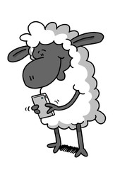 Sheep playing on phone
