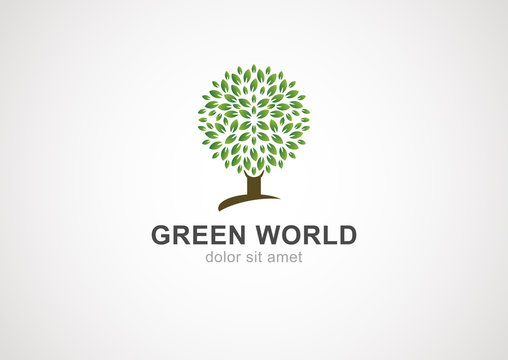 Green circle tree vector logo design template. Garden or ecology