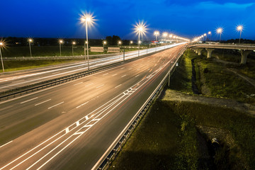 The ring road interchange in St. Petersburg at evening illuminat