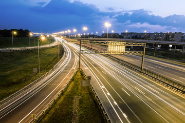 Fototapeta na wymiar The ring road interchange in St. Petersburg at evening illuminat