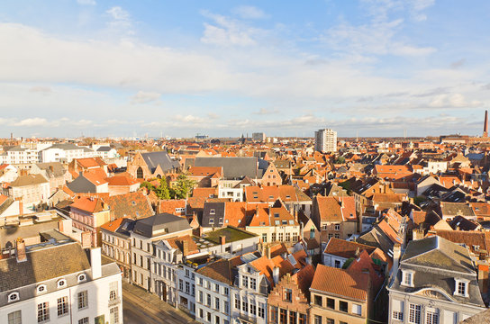 View of Ghent town from Gravensteen castle. Belgium