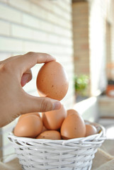 hand picking up a basket egg