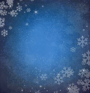 Snowflakes . Winter blue snow background, substrate.
