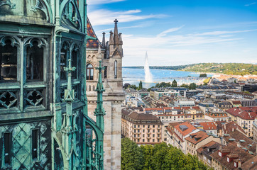 View of Geneva from Cathedral of Saint-Pierre, Switzerland - obrazy, fototapety, plakaty