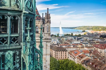 Papier Peint photo Lieux européens View of Geneva from Cathedral of Saint-Pierre, Switzerland