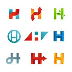 Set of letter H logos design template, elements, icons.