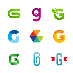 Set of letter G logos design template, elements, icons.