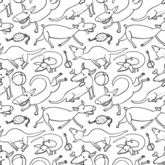 black and white doodle seamless pattern with dogs