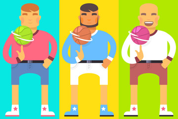 Vector flat bright illustration of set emotion men, they turn ba