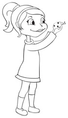 Girl and ladybug - outline