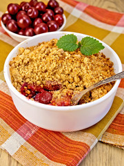 Crumble cherry on napkin and a board