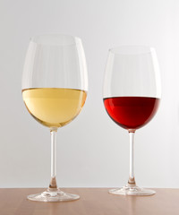 Glasses of red and white wine