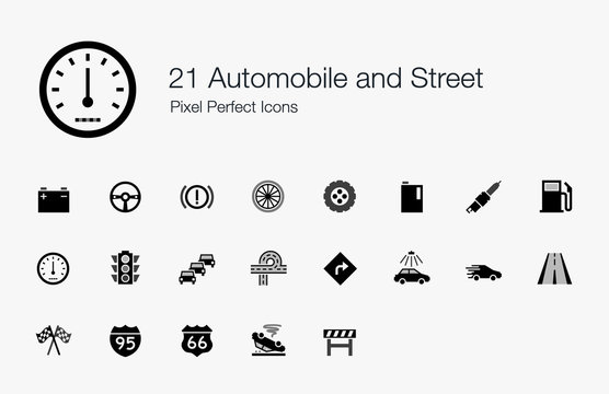 21 Automobile and Street Pixel Perfect Icons