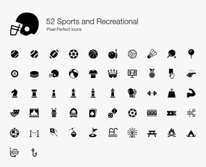 52 Sports and Recreational Pixel Perfect Icons