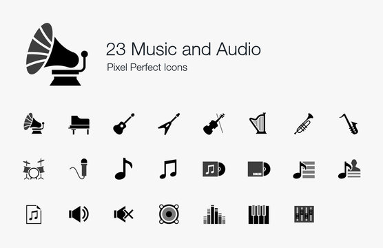 23 Music and Audio Pixel Perfect Icons