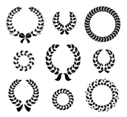 Set of silhouette circular laurel wreaths