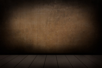 Wooden floor and plaster walls background.