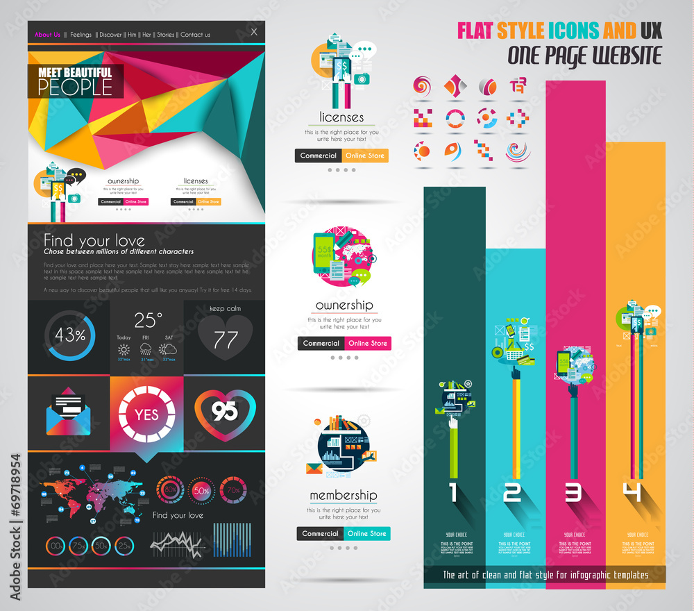 Wall mural one page website flat ui design template