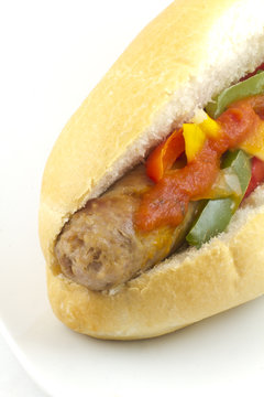 Sausage Onion and Peppers on a Bun
