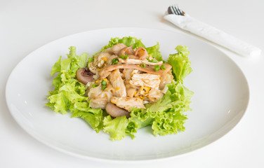 Stir fried fresh rice-flour noodles with chicken and egg.