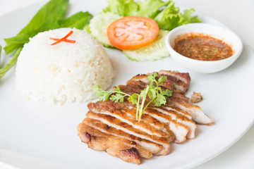 Grilled pork with garlic fried rice.
