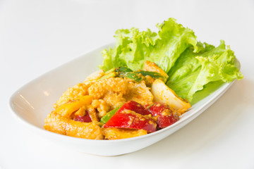 Stir fried squid with salted egg yolk.