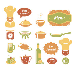 Restaurant and kitchen icons set