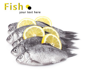 Fresh fishes with lemon isolated on white