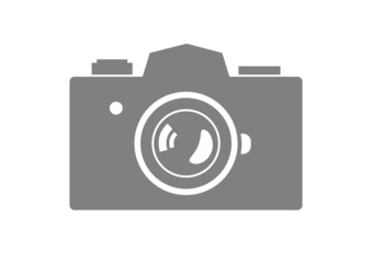 Grey camera icon on white background