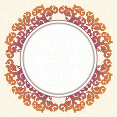 Beige background, red ornament made in oriental style.