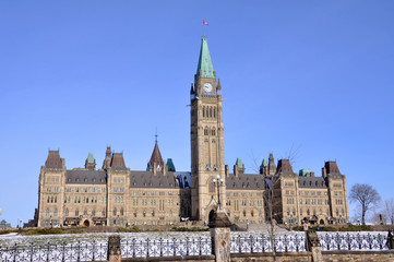 Fototapeta na wymiar Parliament Buildings in winter, Ottawa, Canada