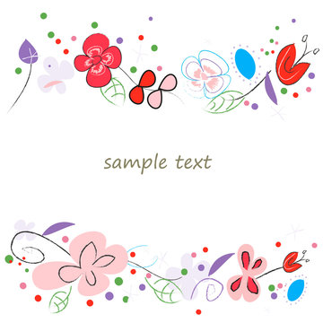 Floral abstract vector greeting card with decorative flowers